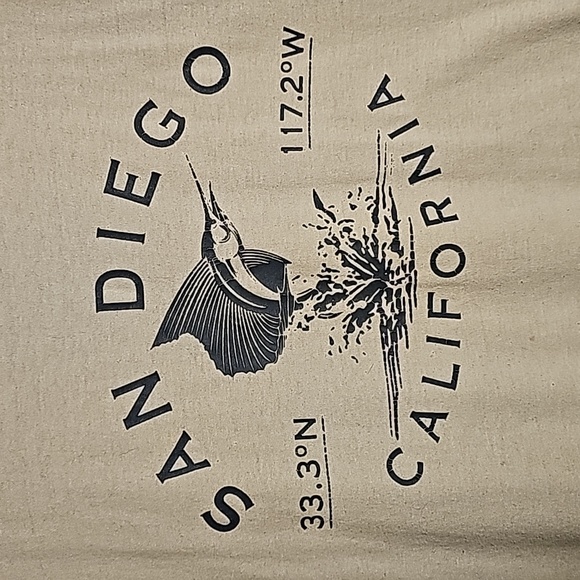 San Diego California Marlin Longitute Latitude Tan TShirt Medium - Picture 2 of 6
